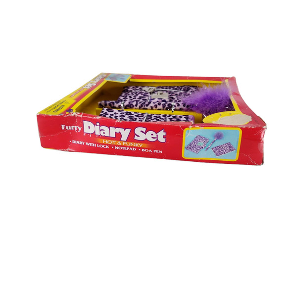 Furry Diary 3pc Set Vintage 90s Purple Animal Print Faux Fur Boa Pen - Picture 9 of 10